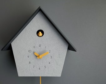 Cuckoo Clock - Concrete coated with amber accessories & Anthracite roof - Handmade - Modern Design (GSC01BAR)