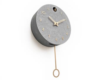 Kuckucksuhr - Beton ummantelt mit Messing Accessoires bemalt - Handgemacht - Modernes Design (GSY02EPBR)