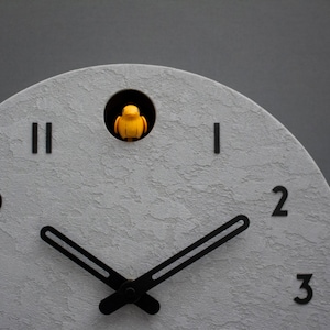 Cuckoo Clock - Concrete coated with black accessories and amber bird - Handmade - Modern Design (GSY02BXR)