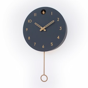 Cuckoo Clock Anthracite with brass painted accessories Handmade Modern Design GSY01ANPBR image 5