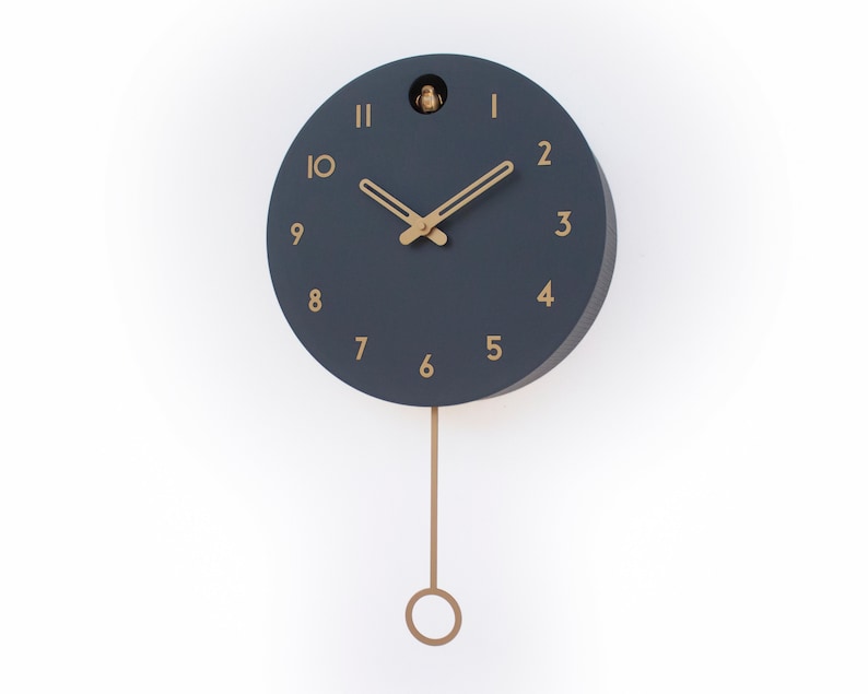 Cuckoo Clock Anthracite with brass painted accessories Handmade Modern Design GSY01ANPBR image 5