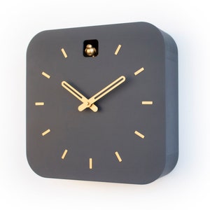 Cuckoo Clock - Anthracite with Brass painted accessories - Handmade - Modern Design (GSK01ANPBC)