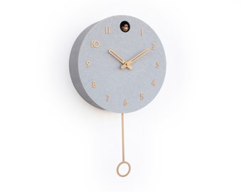 Cuckoo Clock - Concrete coated with brass painted accessories - Handmade - Modern Design (GSY02BPBR)