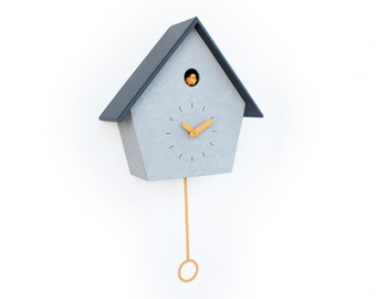 Cuckoo Clock - Concrete coated with amber accessories & Anthracite roof - Handmade - Modern Design (GSC01BAC)