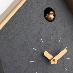 Cuckoo Clock Concrete coated anthracite painted with brass painted accessories & brass painted roof Handmade Modern Design GSC07ANPBC image 10