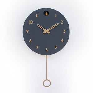 Cuckoo Clock Anthracite with brass painted accessories Handmade Modern Design GSY01ANPBR image 4