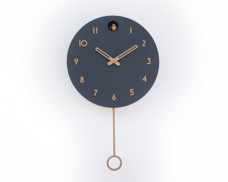 Cuckoo Clock Anthracite with brass painted accessories Handmade Modern Design GSY01ANPBR image 4