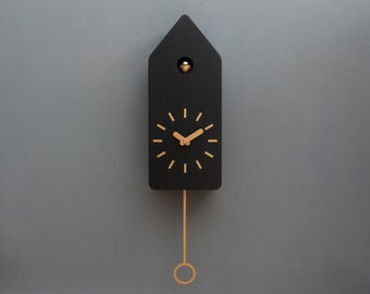 Cuckoo Clock - Black with Brass painted accessories - Handmade - Modern Design (GSD01SPBC)