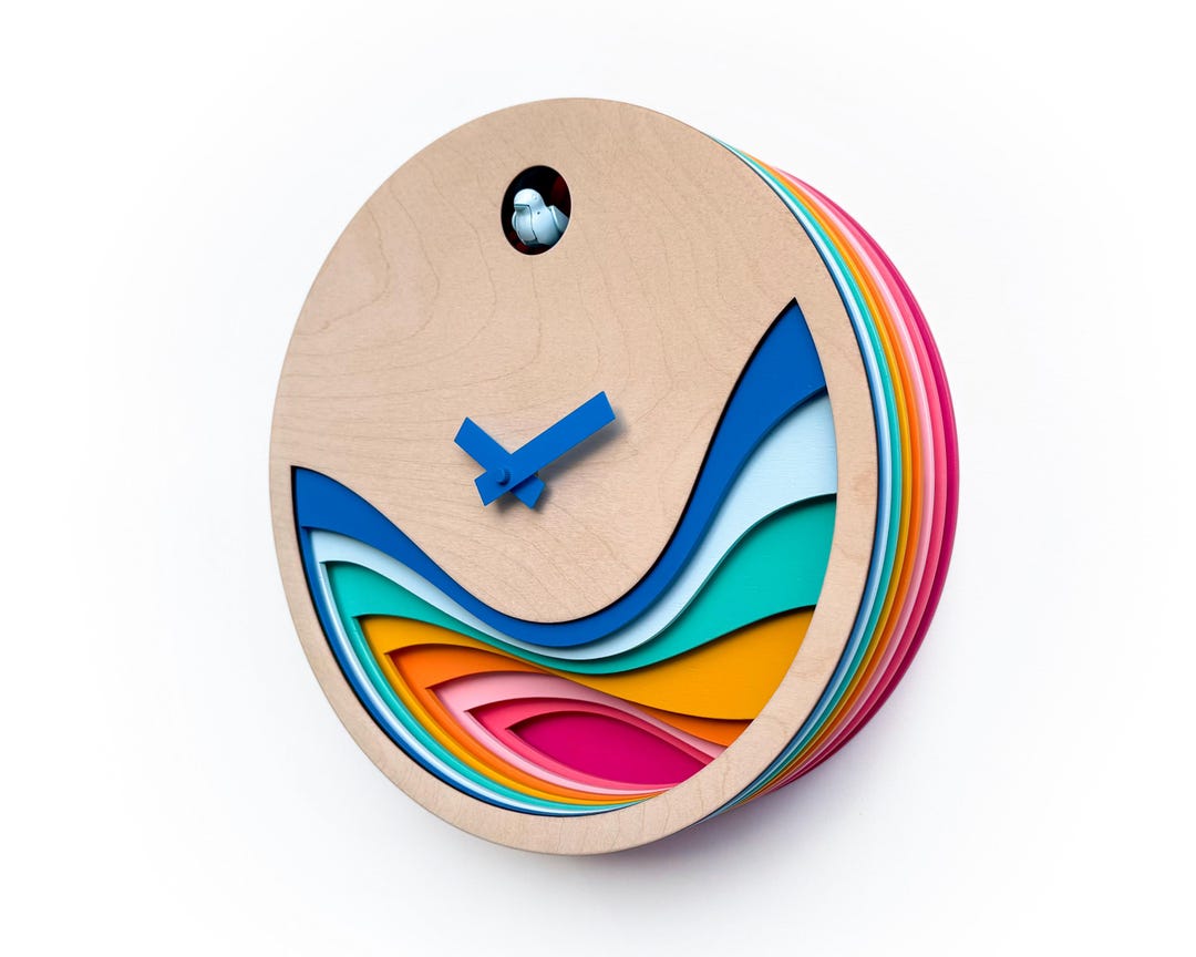 Scandinavian Cuckoo Clock, Layered Wood Wall Decor, Minimal Modern ...