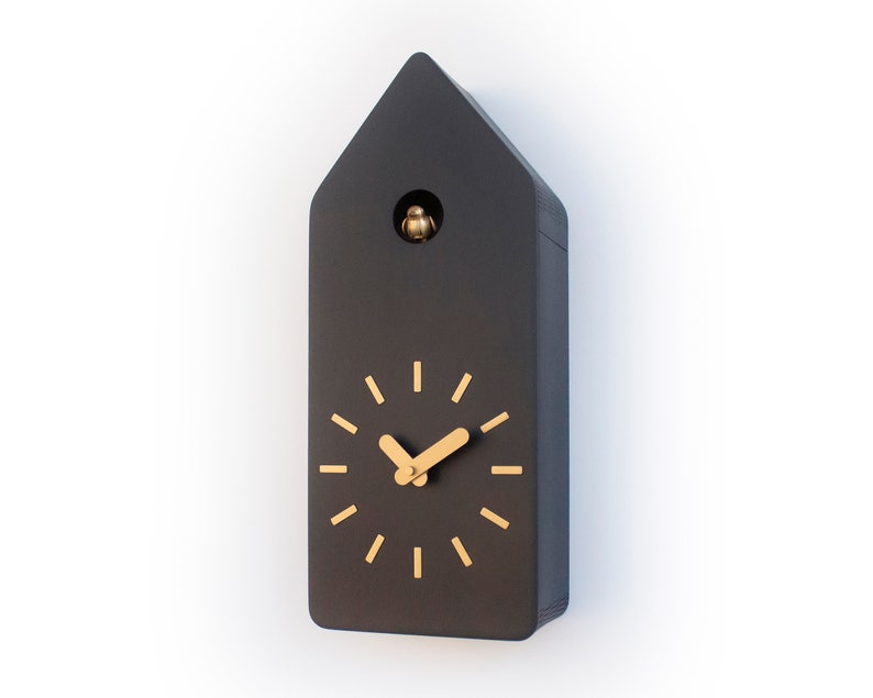 Cuckoo Clock Black with Brass painted accessories Handmade Modern Design GSD01SPBC Without Pendulum