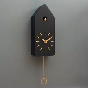 Cuckoo Clock - Black with Brass painted accessories - Handmade - Modern Design (GSD01SPBC)