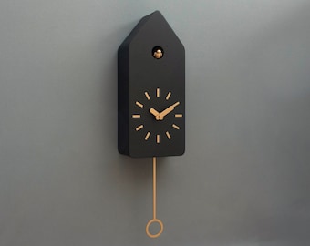 Cuckoo Clock - Black with Brass painted accessories - Handmade - Modern Design (GSD01SPBC)