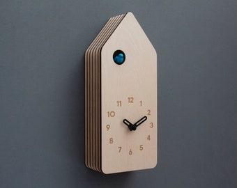 Minimal Wooden Wall Clock – House Shape Birch Design with Custom Colors