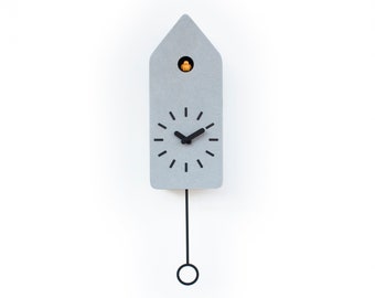 Cuckoo Clock - Concrete coated with black accessories and amber bird - Handmade - Modern Design (GSY02BXR)