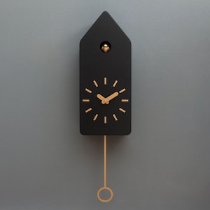 Cuckoo Clock Black with Brass painted accessories Handmade Modern Design GSD01SPBC image 3