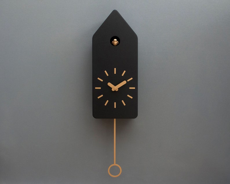 Cuckoo Clock Black with Brass painted accessories Handmade Modern Design GSD01SPBC image 3