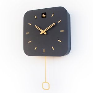 Cuckoo Clock - Anthracite with Brass painted accessories - Handmade - Modern Design (GSK01ANPBC)