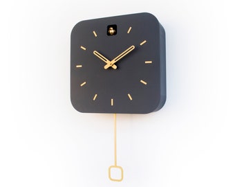 Cuckoo Clock - Anthracite with Brass painted accessories - Handmade - Modern Design (GSK01ANPBC)