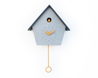 Cuckoo Clock - Concrete coated with amber accessories & Anthracite roof - Handmade - Modern Design (GSC01BAC)