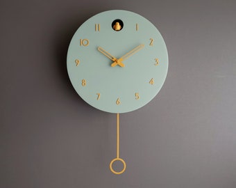 Cuckoo Clock - Mold green with amber accessories - Handmade - Modern Design (GSY01KYAR)