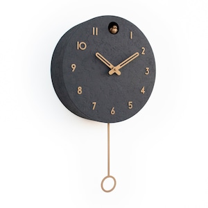 Cuckoo Clock - Concrete coated Anthracite painted with brass painted accessories - Handmade - Modern Design (GSY03ANPBR)