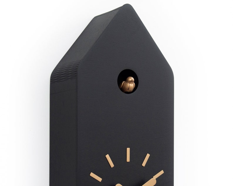 Cuckoo Clock Black with Brass painted accessories Handmade Modern Design GSD01SPBC image 6