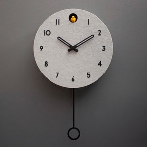 Cuckoo Clock - Concrete coated with black accessories and amber bird - Handmade - Modern Design (GSY02BXR)