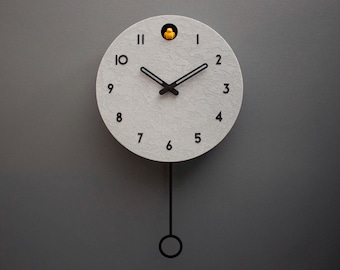 Cuckoo Clock - Concrete coated with black accessories and amber bird - Handmade - Modern Design (GSY02BXR)