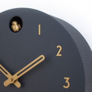 Cuckoo Clock - Anthracite with brass painted accessories - Handmade - Modern Design (GSY01ANPBR)