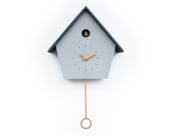 Cuckoo Clock - Concrete coated with Brass painted accessories & Anthracite roof - Handmade - Modern Design (GSC01BPBC)