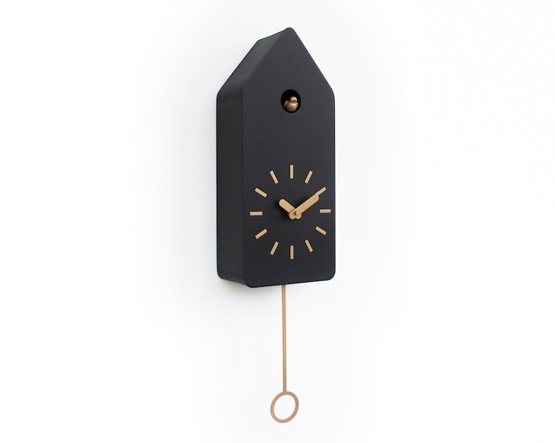 Cuckoo Clock Black with Brass painted accessories Handmade Modern Design GSD01SPBC image 4