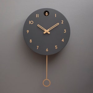 Cuckoo Clock Anthracite with brass painted accessories Handmade Modern Design GSY01ANPBR image 1