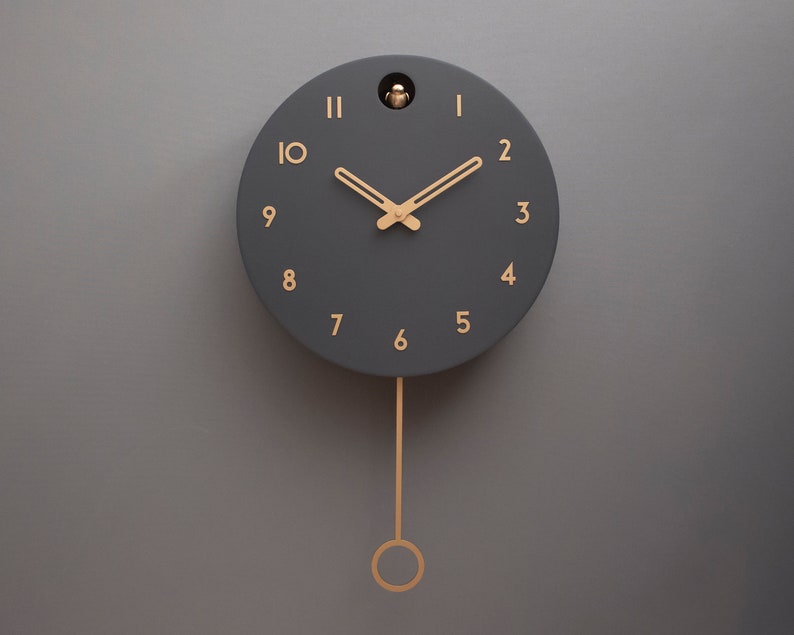 Cuckoo Clock Anthracite with brass painted accessories Handmade Modern Design GSY01ANPBR image 1