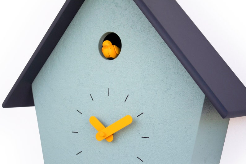 Cuckoo Clock Concrete coated Mold Green painted with sun yellow accessories & anthracite roof Handmade Modern Design GSC01KYGSC image 7