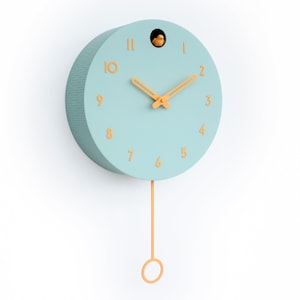 Orologio da parete a cucù moderno – Design scandinavo verde muffa e ambra