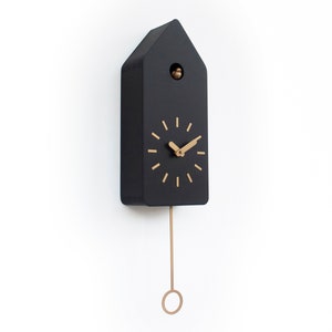 Cuckoo Clock Black with Brass painted accessories Handmade Modern Design GSD01SPBC With Pendulum