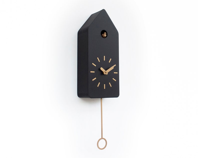 Cuckoo Clock Black with Brass painted accessories Handmade Modern Design GSD01SPBC With Pendulum