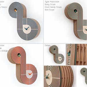 Colorful Cuckoo Clock, Layered Wood Wall Decor, Contemporary Design Monocolor