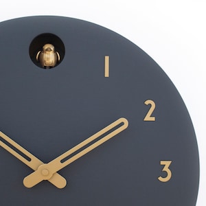 Cuckoo Clock - Anthracite with brass painted accessories - Handmade - Modern Design (GSY01ANPBR)
