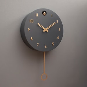 Cuckoo Clock Anthracite with brass painted accessories Handmade Modern Design GSY01ANPBR image 3