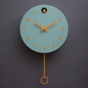 Cuckoo Clock - Mold green with amber accessories - Handmade - Modern Design (GSY01KYAR)