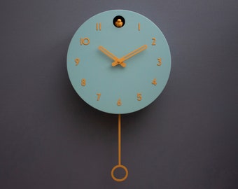 Cuckoo Clock - Mold green with amber accessories - Handmade - Modern Design (GSY01KYAR)