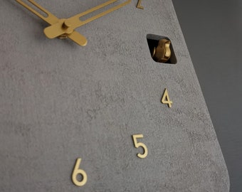 Cuckoo Clock (GSK04BGDR) - Concrete coated with gold painted accessories - Modern Design - Home Decor