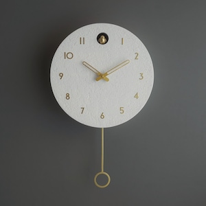 Cuckoo Clock  - Concrete coated white painted with brass painted accessories - Handmade - Modern Design (GSY03BYPBR)