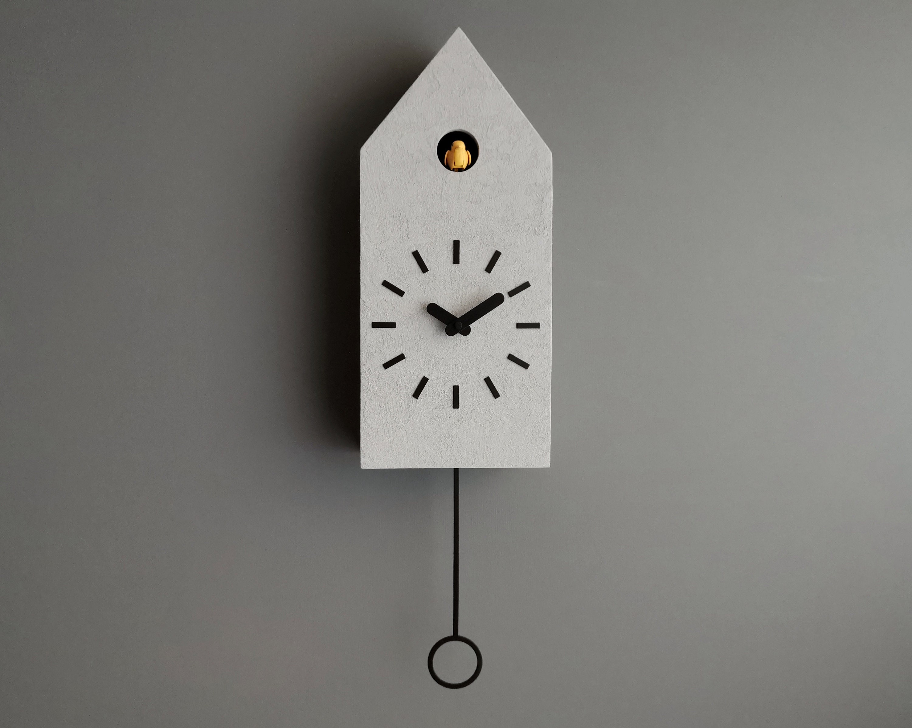 Horloge Coucou | Gsd09Bxc - Béton Recouvert d'accessoires Noirs et d'oiseau Jaune Design Moderne Déc