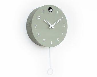 Cuckoo Clock - Linden green with white accessories - Handmade - Modern Design (GSY01IYBYR)