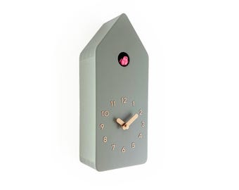 Cuckoo Clock - Sage with Brass painted accessories and Gum Pink Bird