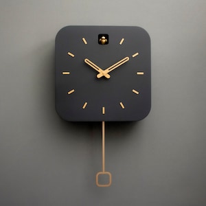 Cuckoo Clock - Anthracite with Brass painted accessories - Handmade - Modern Design (GSK01ANPBC)
