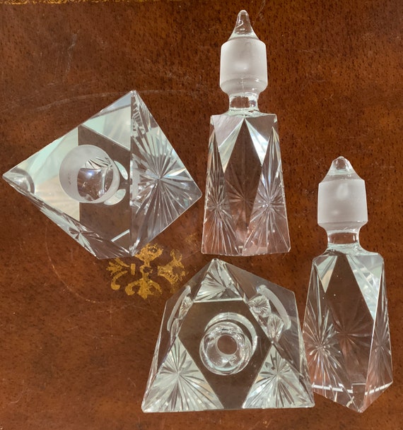 Pair of Cut Lead Crystal Perfume Bottles Starburs… - image 6
