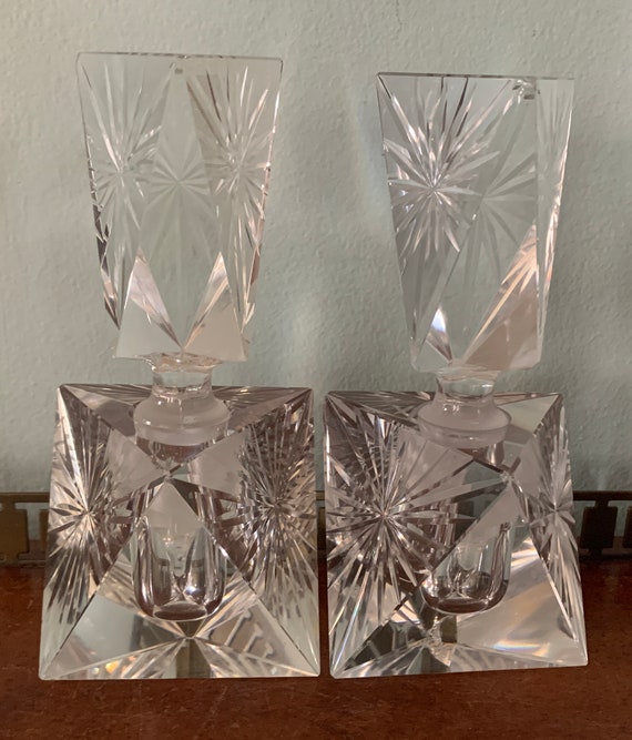 Pair of Cut Lead Crystal Perfume Bottles Starburs… - image 3